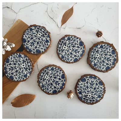 COASTERS - WOOD BARK (SET OF 6) - INDIGO BLUE FLORAL