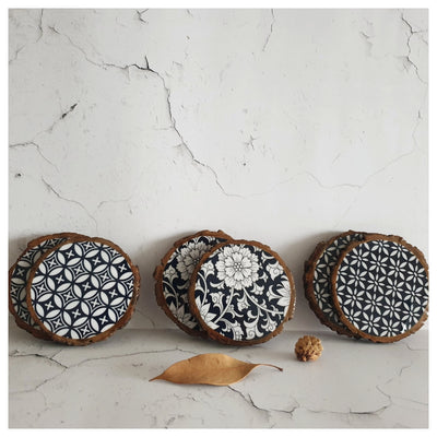 COASTERS - WOOD BARK (SET OF 6) - BERLIN BLUE SET