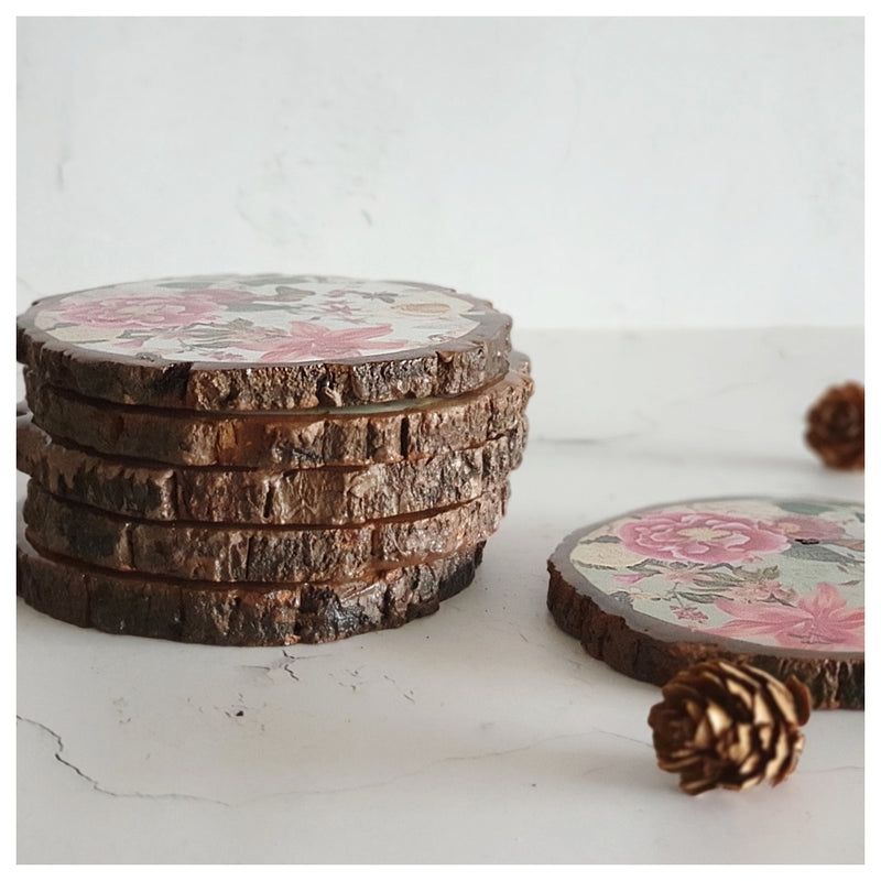 COASTERS - WOOD BARK (SET OF 6) - ALICE IN WONDERLAND SET