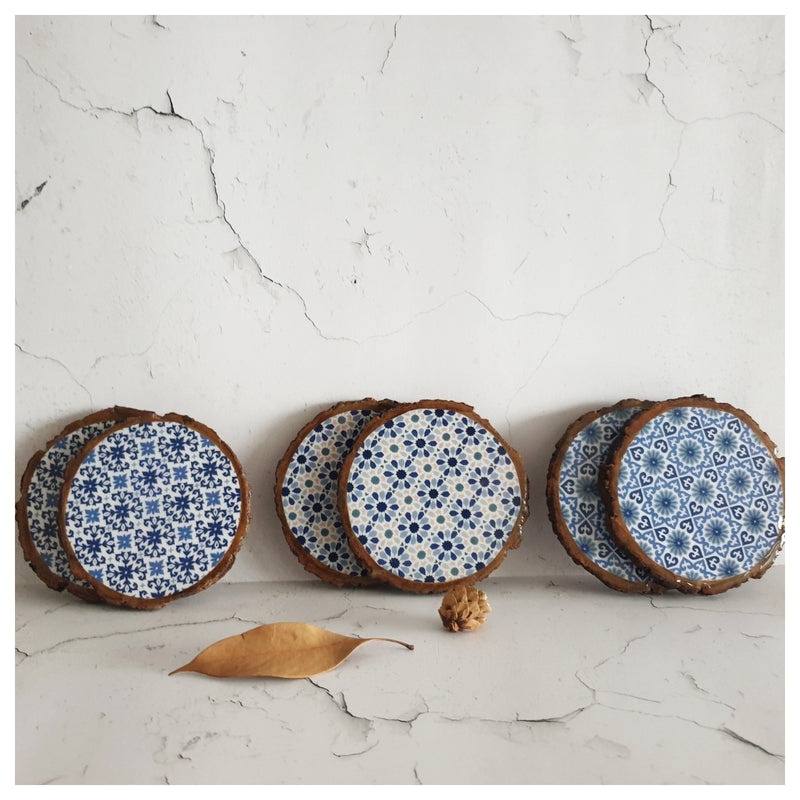 COASTERS - WOOD BARK (SET OF 6) - MOROCCAN FLORET SET