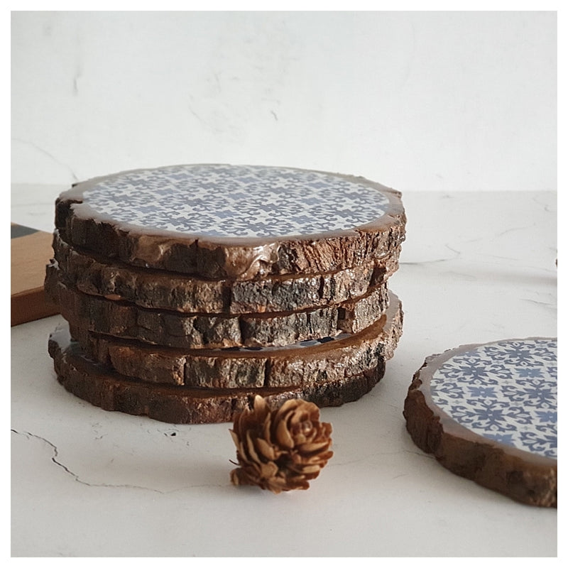 COASTERS - WOOD BARK (SET OF 6) - MOROCCAN FLORET SET
