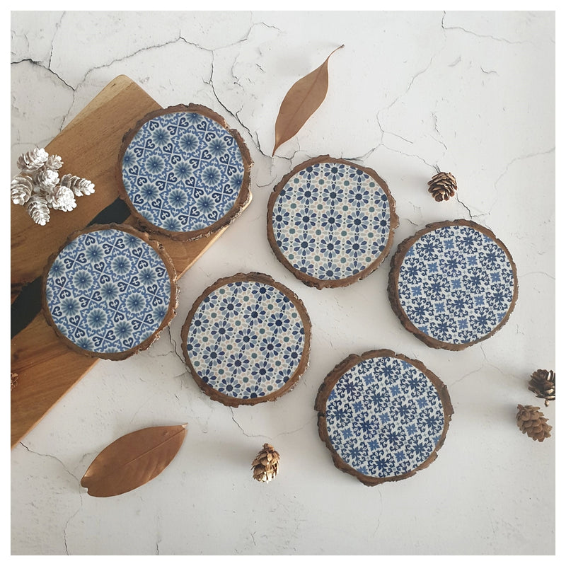 COASTERS - WOOD BARK (SET OF 6) - MOROCCAN FLORET SET