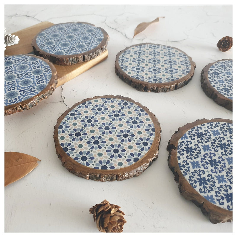COASTERS - WOOD BARK (SET OF 6) - MOROCCAN FLORET SET