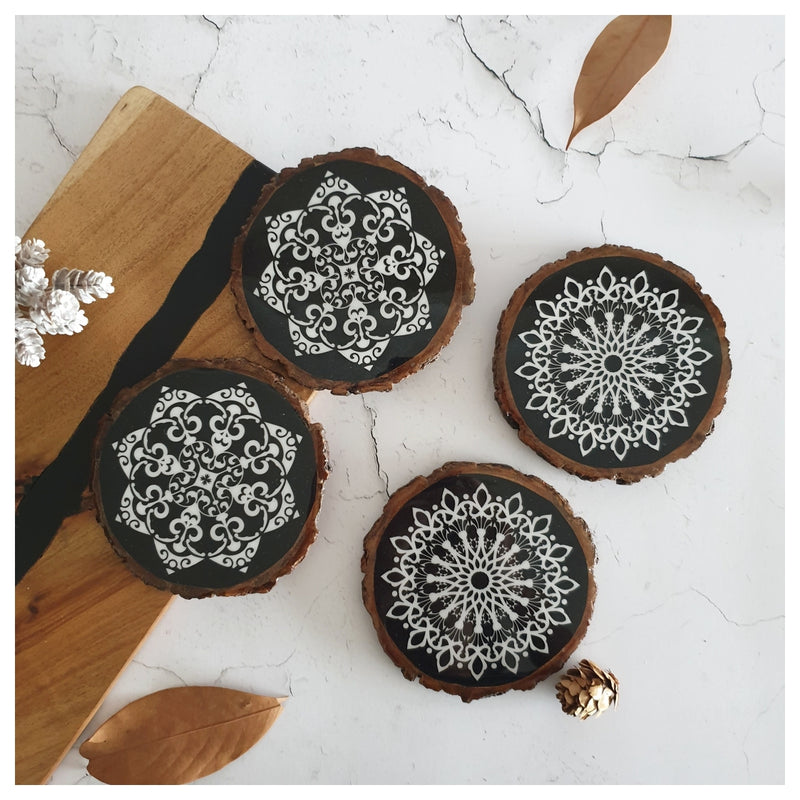 COASTERS - WOOD BARK (SET OF 4) - CIRCLE OF LIFE