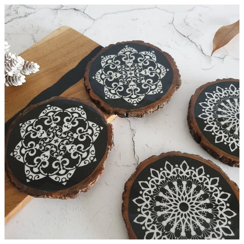 COASTERS - WOOD BARK (SET OF 4) - CIRCLE OF LIFE