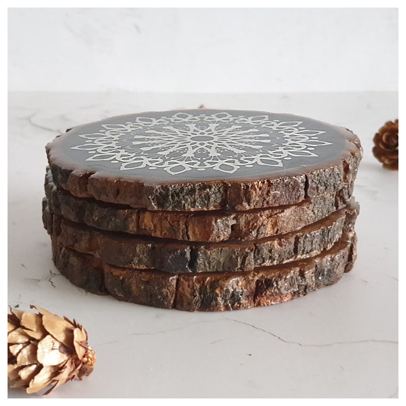 COASTERS - WOOD BARK (SET OF 4) - CIRCLE OF LIFE