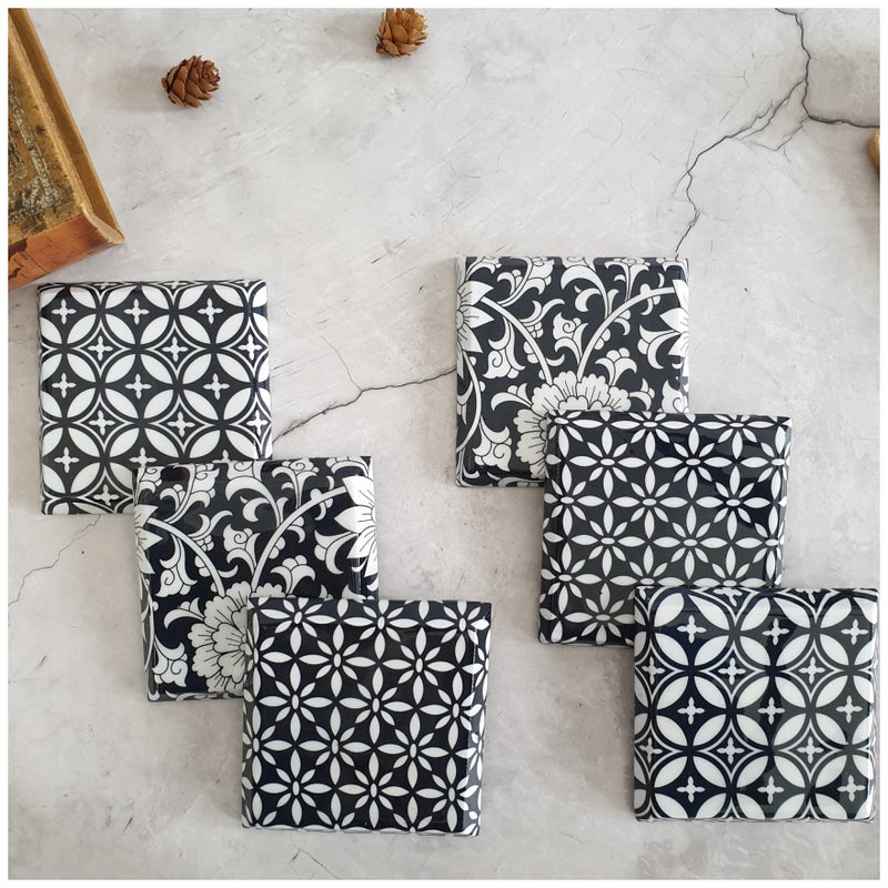 Coasters - Wooden - Square - Set Of 6 - Abstract Floral
