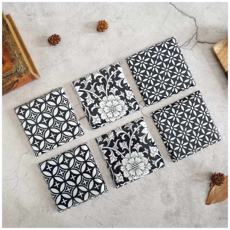 Coasters - Wooden - Square - Set Of 6 - Abstract Floral