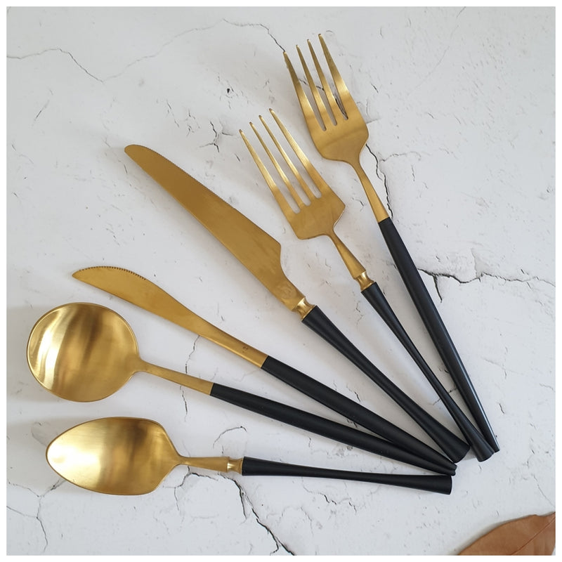 CUTLERY SET - (Set of 36) - MATTE BLACK & GOLD