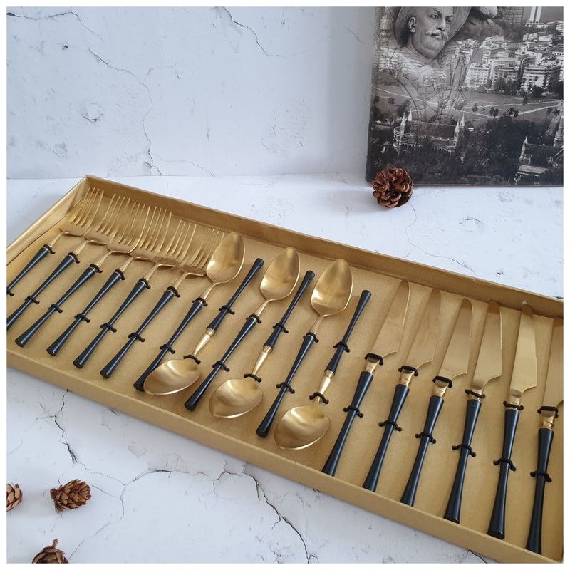 CUTLERY SET - (Set of 36) - MATTE BLACK & GOLD