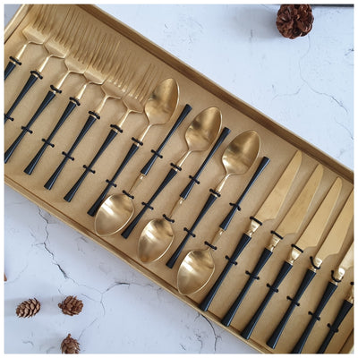 CUTLERY SET - (Set of 36) - MATTE BLACK & GOLD