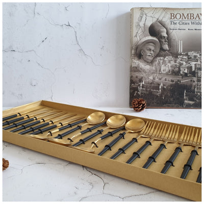 CUTLERY SET - (Set of 36) - MATTE BLACK & GOLD