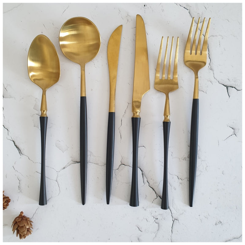 CUTLERY SET - (Set of 36) - MATTE BLACK & GOLD