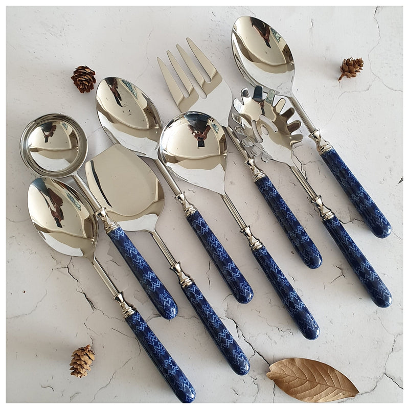 CUTLERY SET - SERVING (Set of 8) - TRIBAL IKAT WAVE