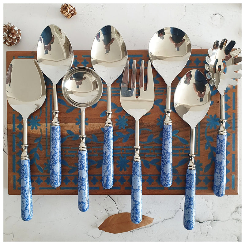 CUTLERY SET - SERVING (Set of 8) - BLUE LOTUS