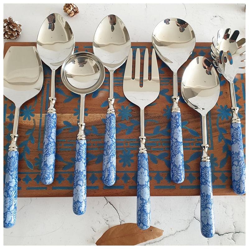 CUTLERY SET - SERVING (Set of 8) - BLUE LOTUS