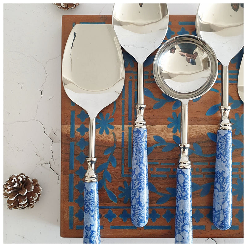 CUTLERY SET - SERVING (Set of 8) - BLUE LOTUS