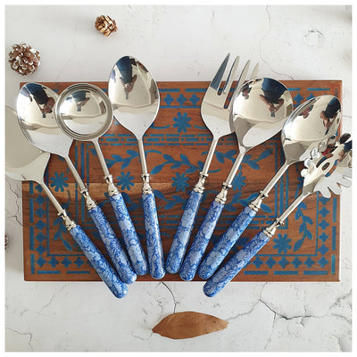 CUTLERY SET - SERVING (Set of 8) - BLUE LOTUS