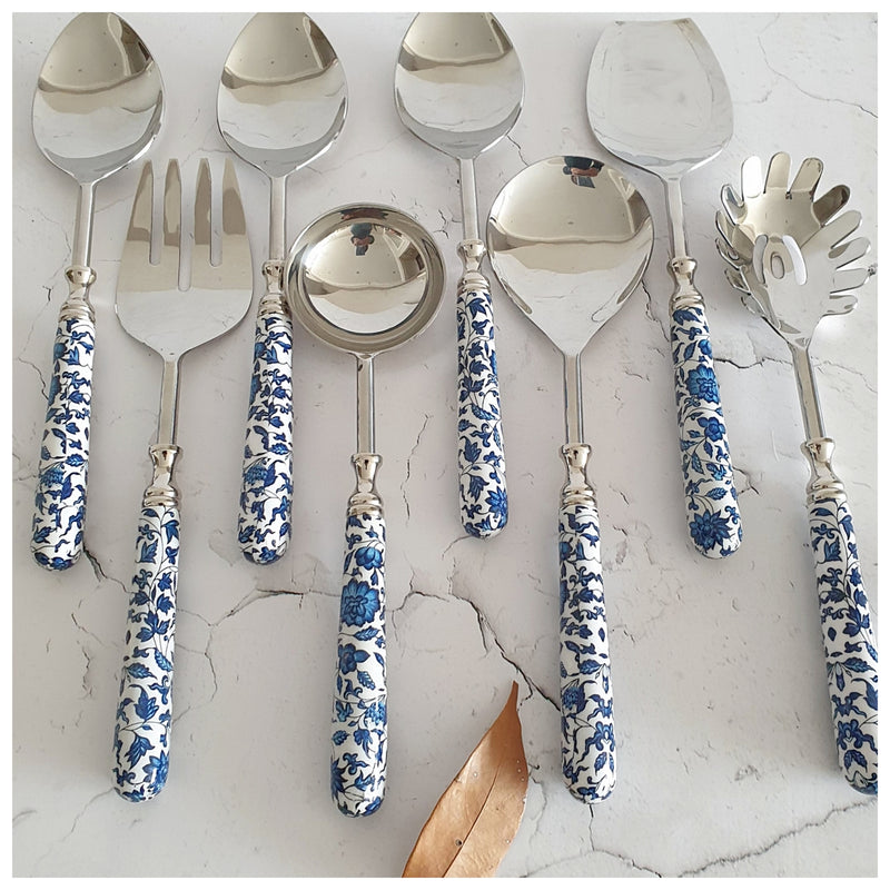 CUTLERY SET - SERVING (Set of 8) - INDIGO BLUE FLORAL