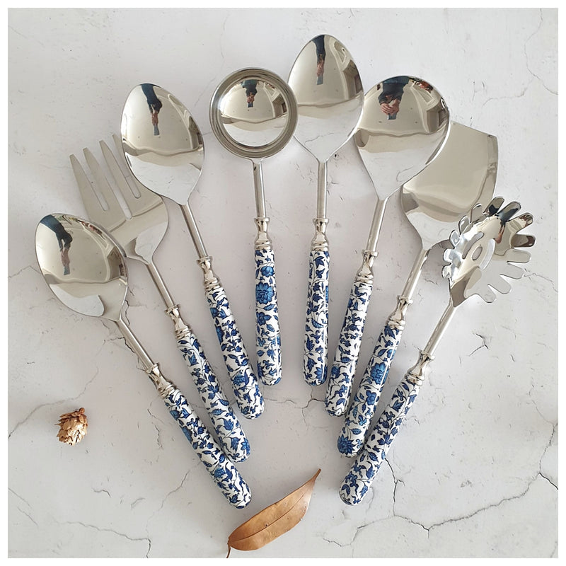 CUTLERY SET - SERVING (Set of 8) - INDIGO BLUE FLORAL