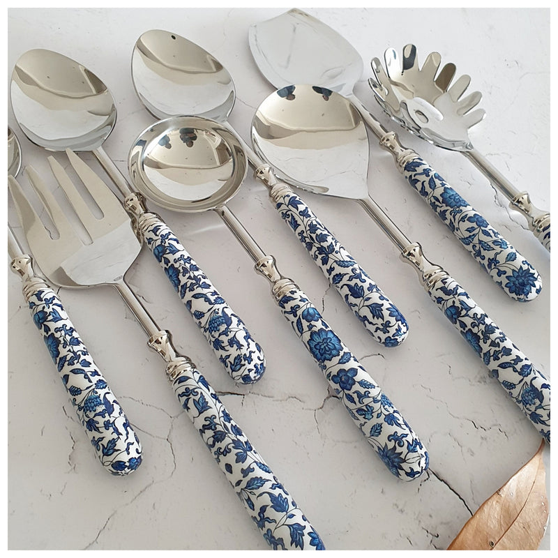 CUTLERY SET - SERVING (Set of 8) - INDIGO BLUE FLORAL