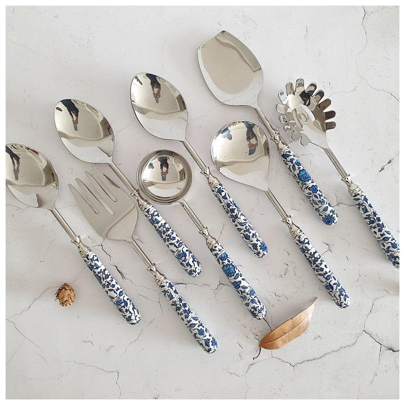 CUTLERY SET - SERVING (Set of 8) - INDIGO BLUE FLORAL