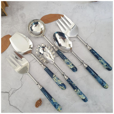 CUTLERY SET - SERVING (Set of 6) - DENIM BLUE FLORAL