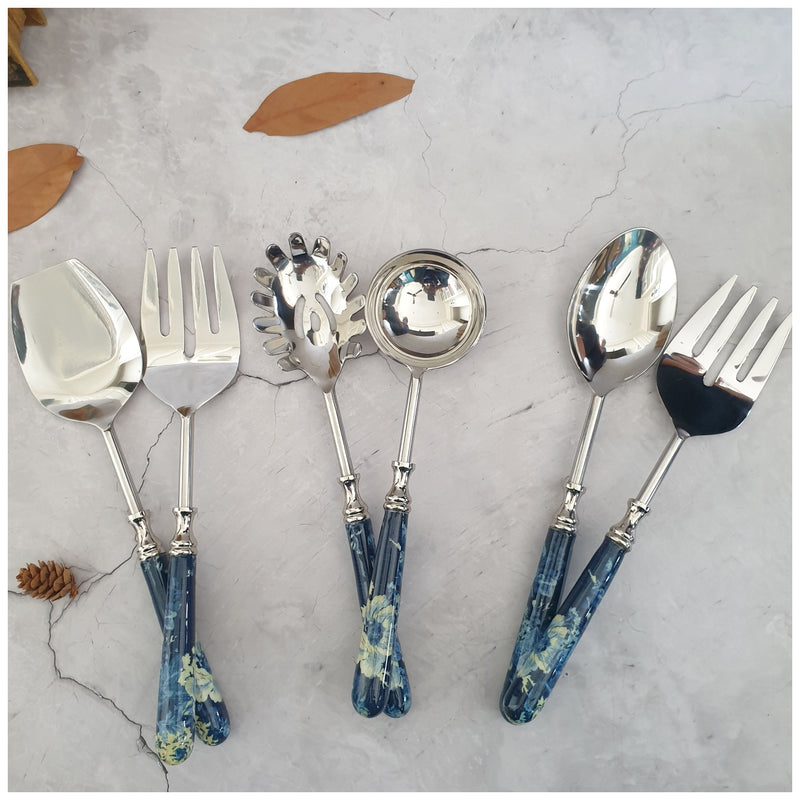 CUTLERY SET - SERVING (Set of 6) - DENIM BLUE FLORAL