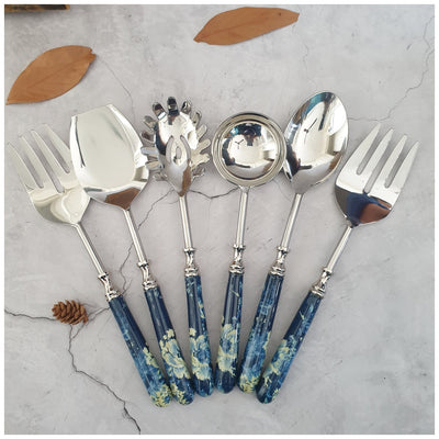 CUTLERY SET - SERVING (Set of 6) - DENIM BLUE FLORAL