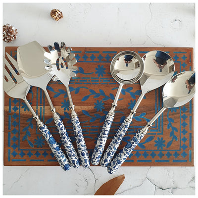 CUTLERY SET - SERVING (Set of 6) - INDIGO BLUE FLORAL