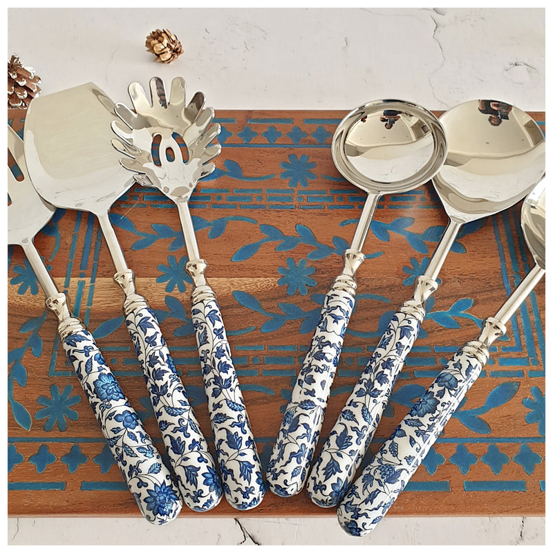 CUTLERY SET - SERVING (Set of 6) - INDIGO BLUE FLORAL