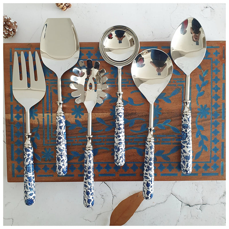 CUTLERY SET - SERVING (Set of 6) - INDIGO BLUE FLORAL