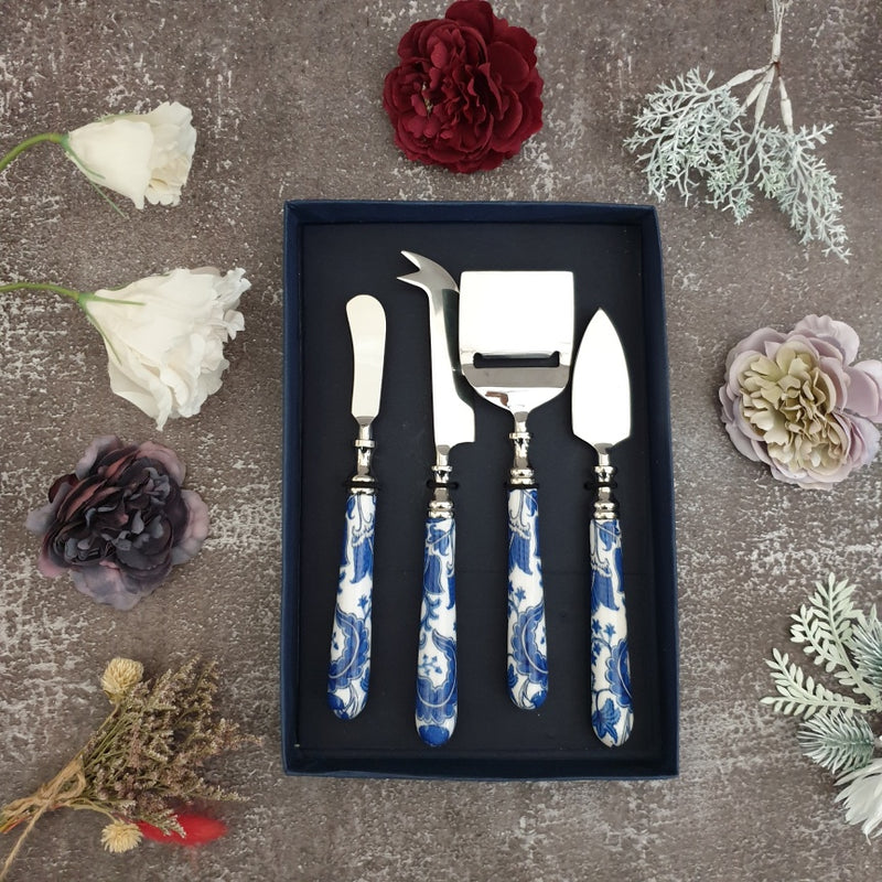 Cheese Knife Set (Set of 4) - Blue & White Acorn