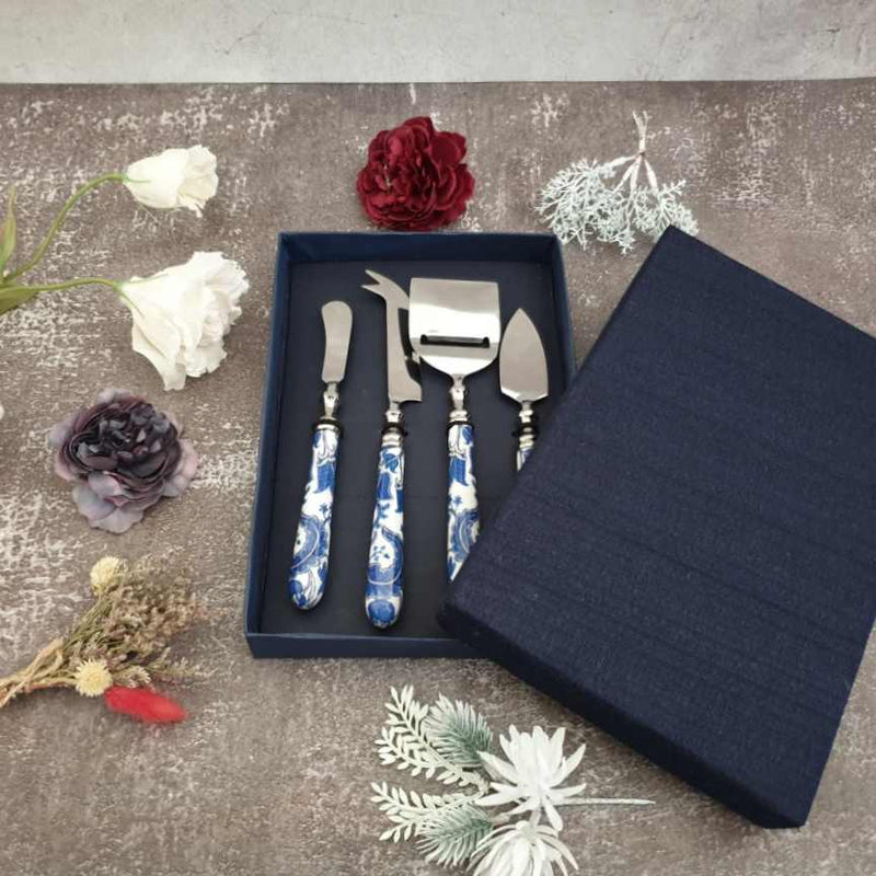 Cheese Knife Set (Set of 4) - Blue & White Acorn