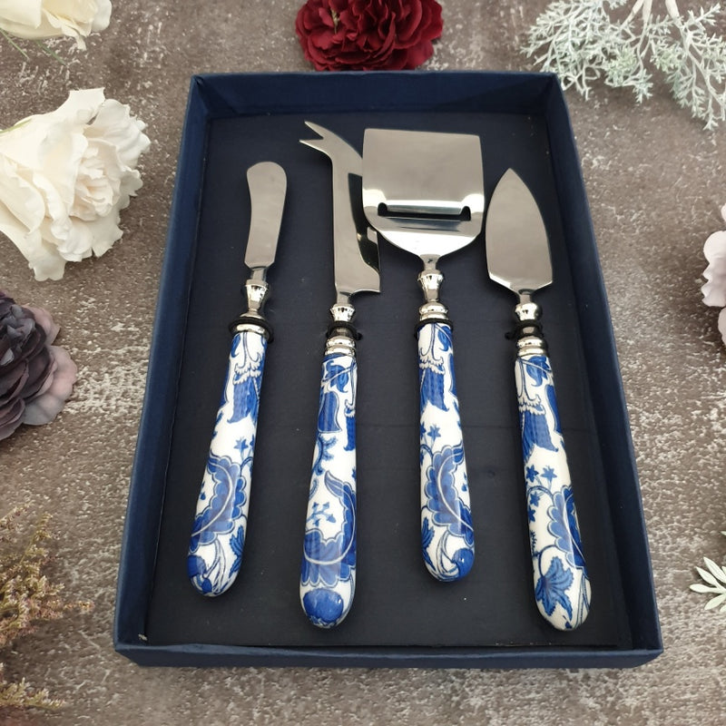 Cheese Knife Set (Set of 4) - Blue & White Acorn