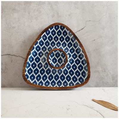 Triangle Dip Dish Platter - Blue & White Ikat