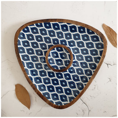 Triangle Dip Dish Platter - Blue & White Ikat