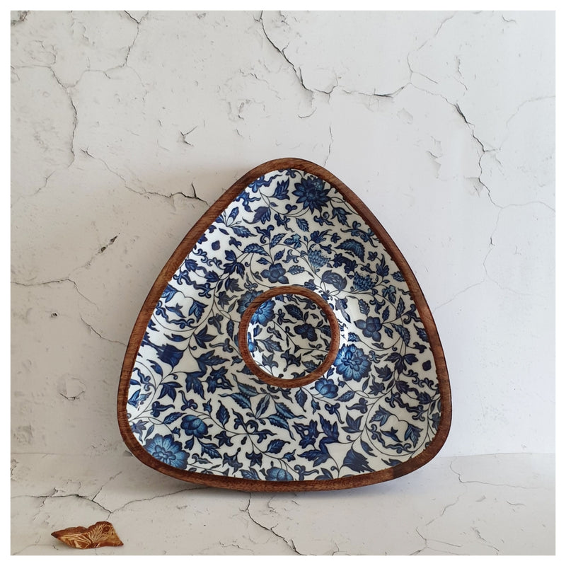 Triangle Dip Dish Platter - Indigo Blue Floral