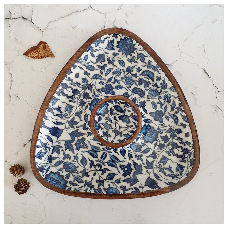 Triangle Dip Dish Platter - Indigo Blue Floral