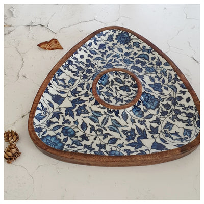 Triangle Dip Dish Platter - Indigo Blue Floral