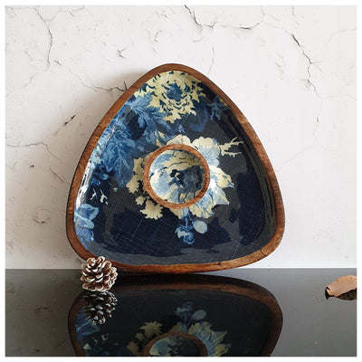 Triangle Dip Dish Platter - Denim Blue Floral