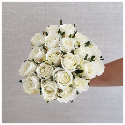 Flowers (Artificial) - Rose Bunch (Buds) White