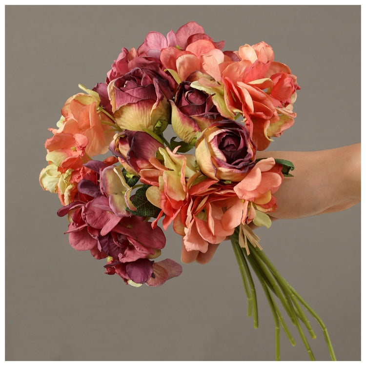 Flowers (Artificial) - Bunch of Roses & Hydrangeas - Ochre & Pink