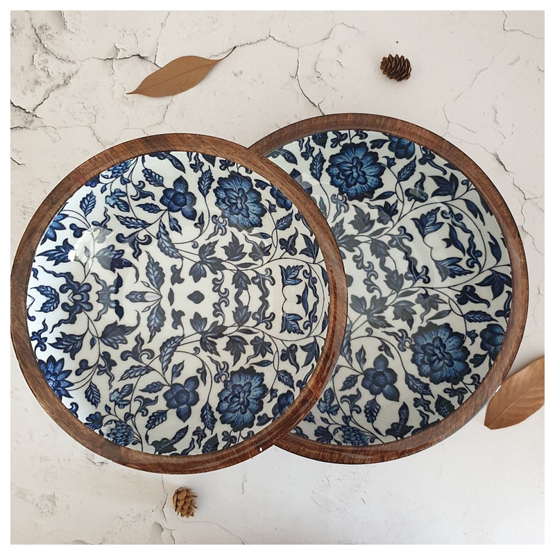 Wooden Multipurpose Bowls - Set of 2 - Indigo Blue Floral