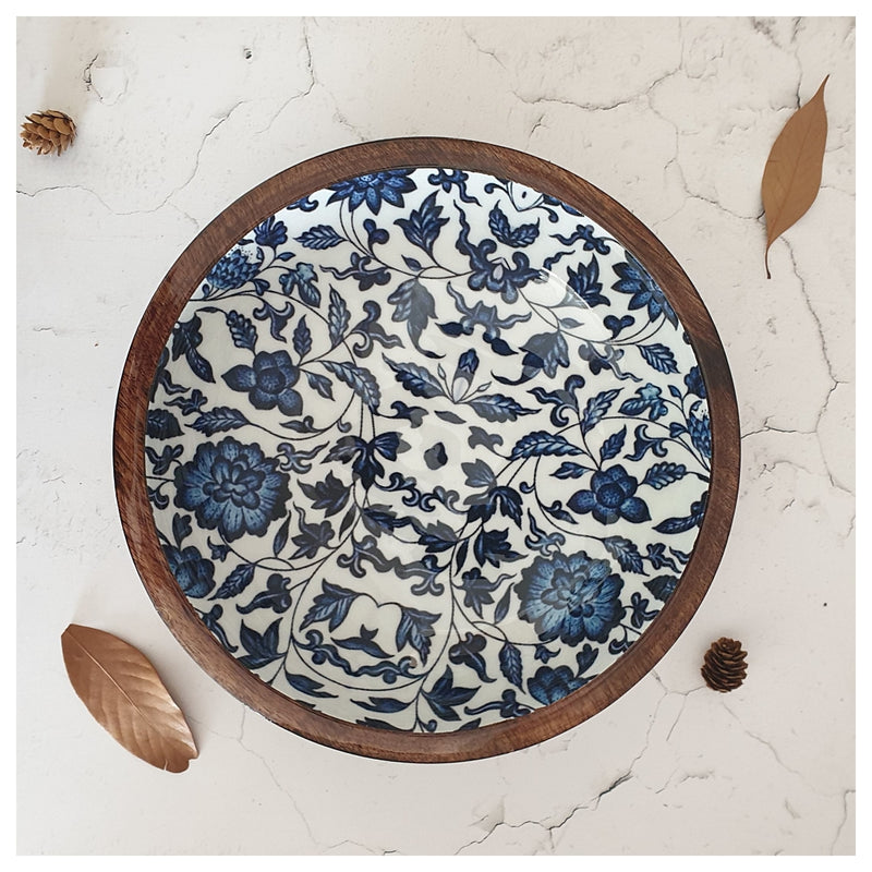 Wooden Multipurpose Bowls - Set of 2 - Indigo Blue Floral