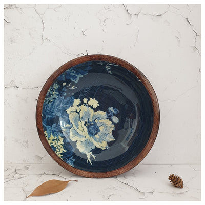 Wooden Multipurpose Bowls - Set of 2 - Denim Blue Floral