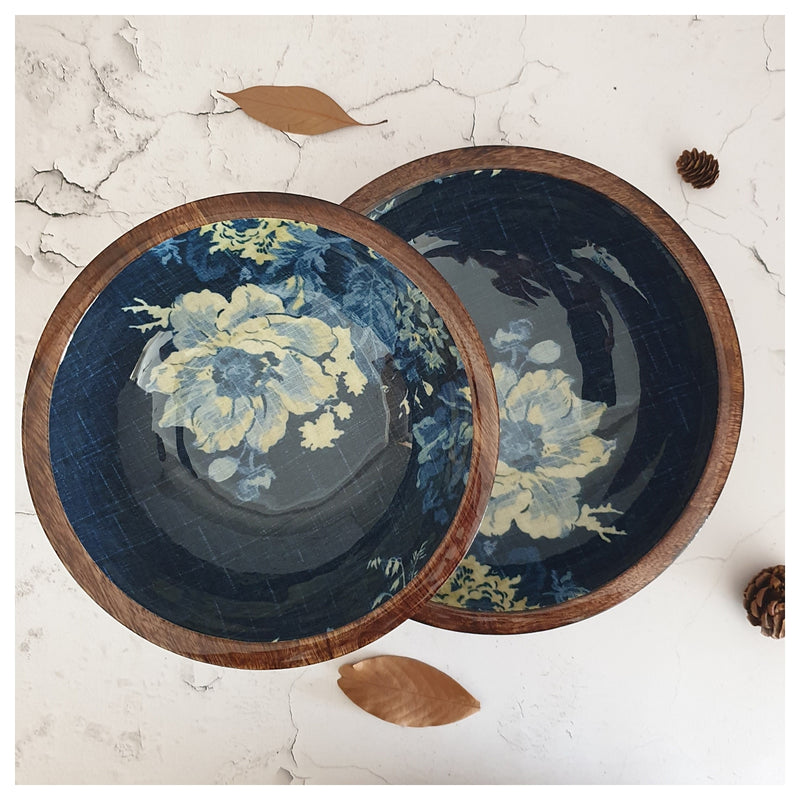 Wooden Multipurpose Bowls - Set of 2 - Denim Blue Floral
