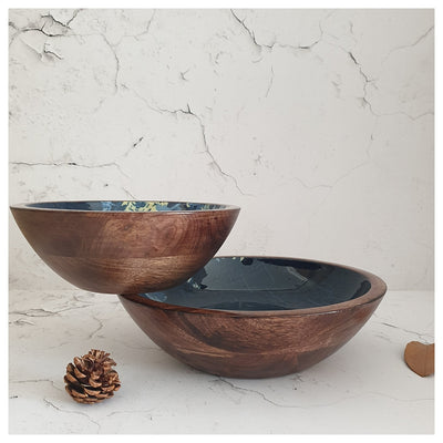 Wooden Multipurpose Bowls - Set of 2 - Denim Blue Floral