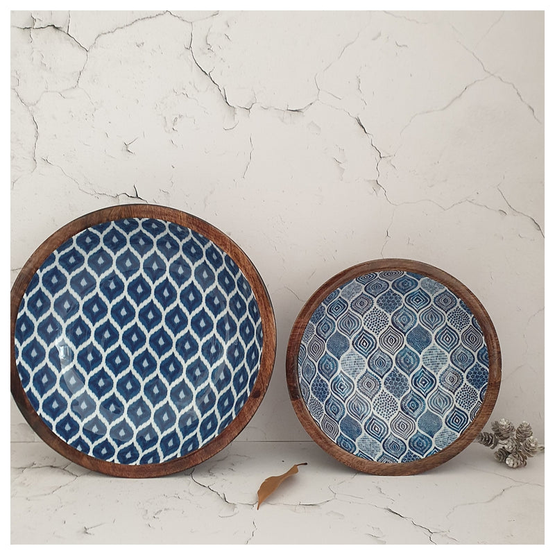 Wooden Multipurpose Bowls - Set of 2 - Ikat & Palm Mandala