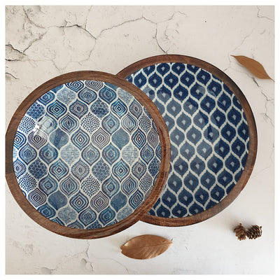 Wooden Multipurpose Bowls - Set of 2 - Ikat & Palm Mandala